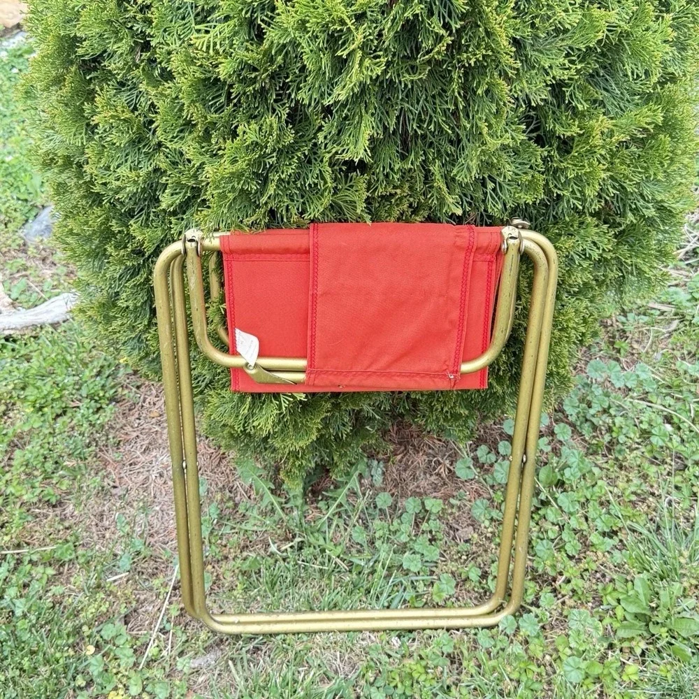 Vintage Lafuma French Folding Camp Chair Sunset Orange Southwestern Patch